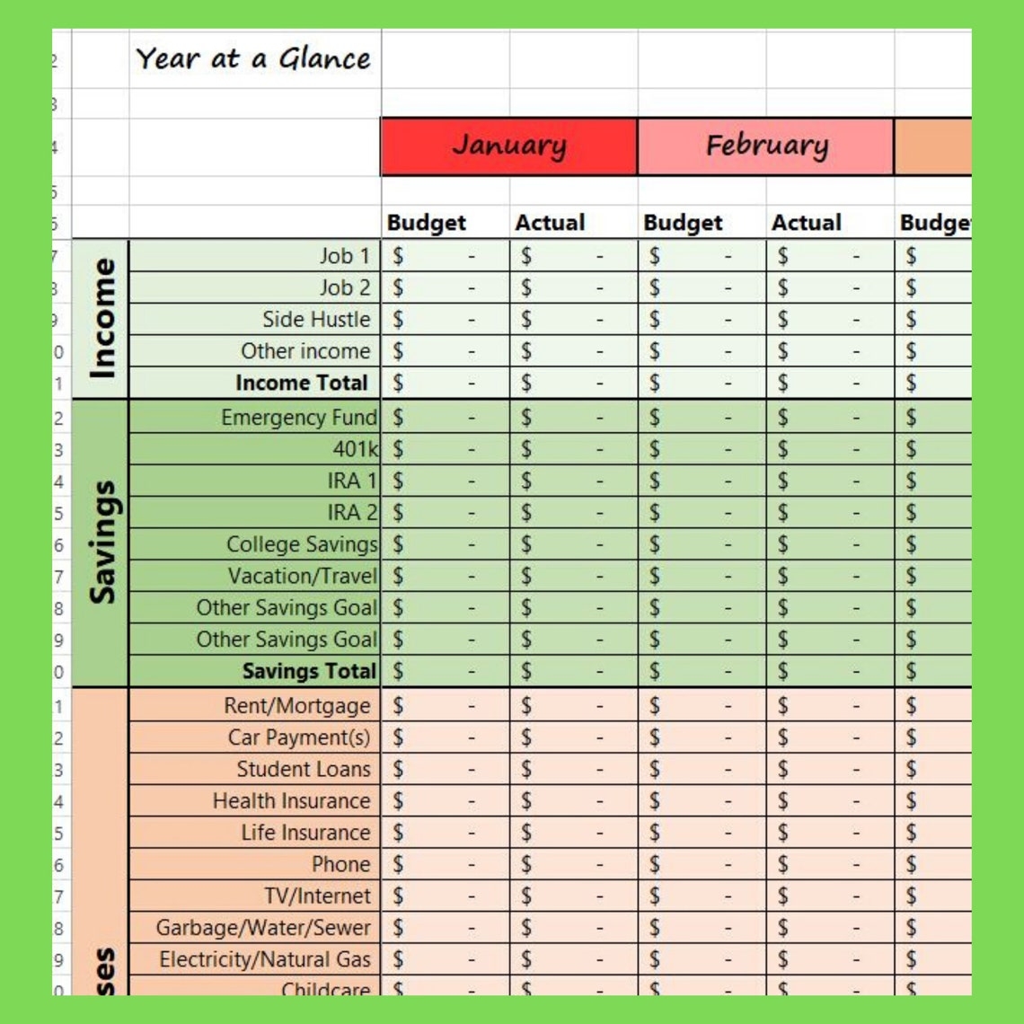 12 Month Budget Planner Template