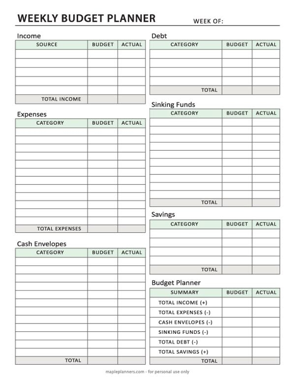 A Printable Weekly Budget Planner Is Shown In The Middle Of A Page With 