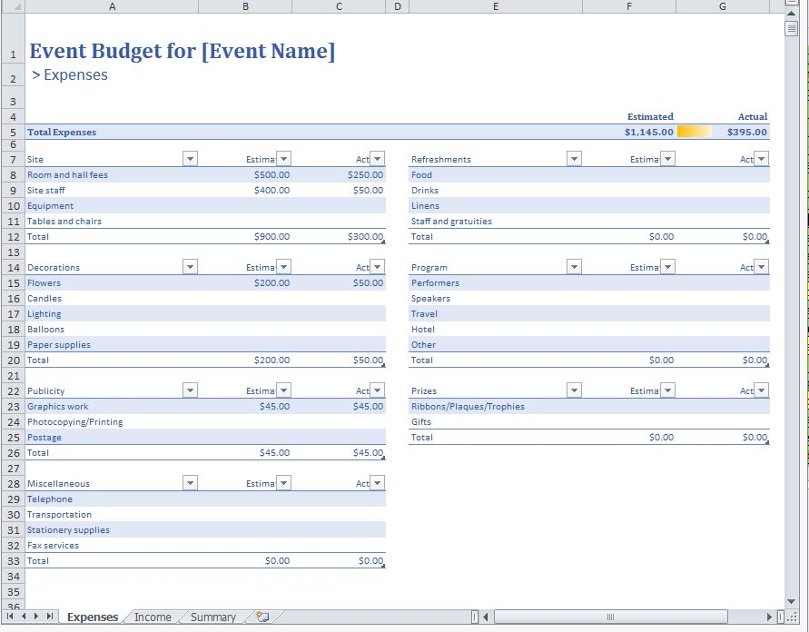 Adult Birthday Party Planner Budget Template
