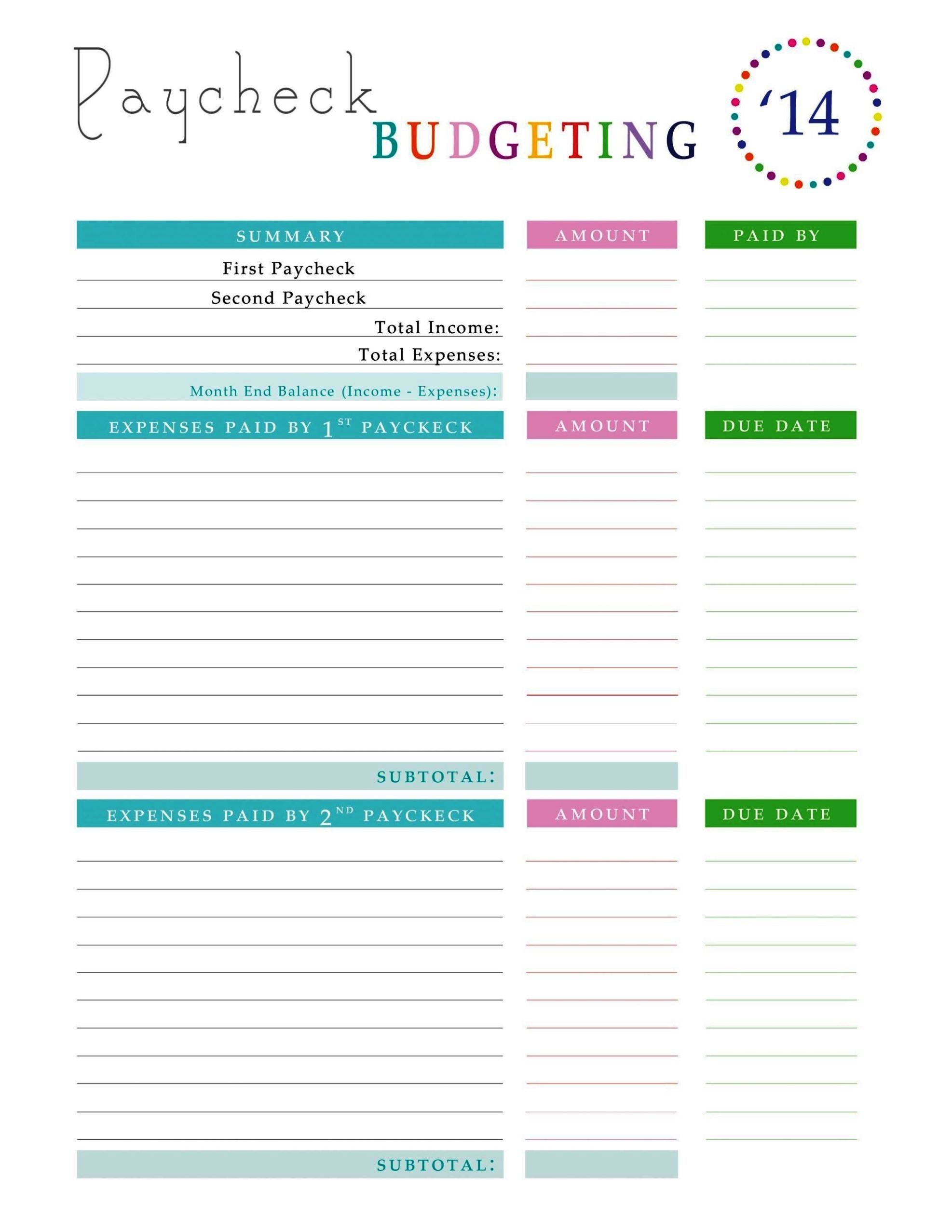 Weekly Budget Planner Template Free
