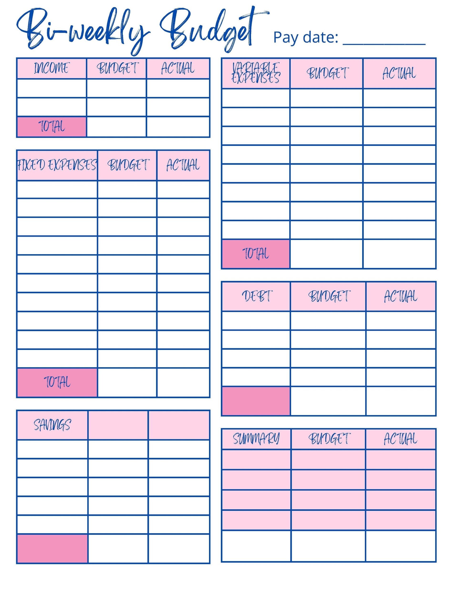 Bi weekly Budget Printable Printable Budget Sheet Budget Tracker Etsy