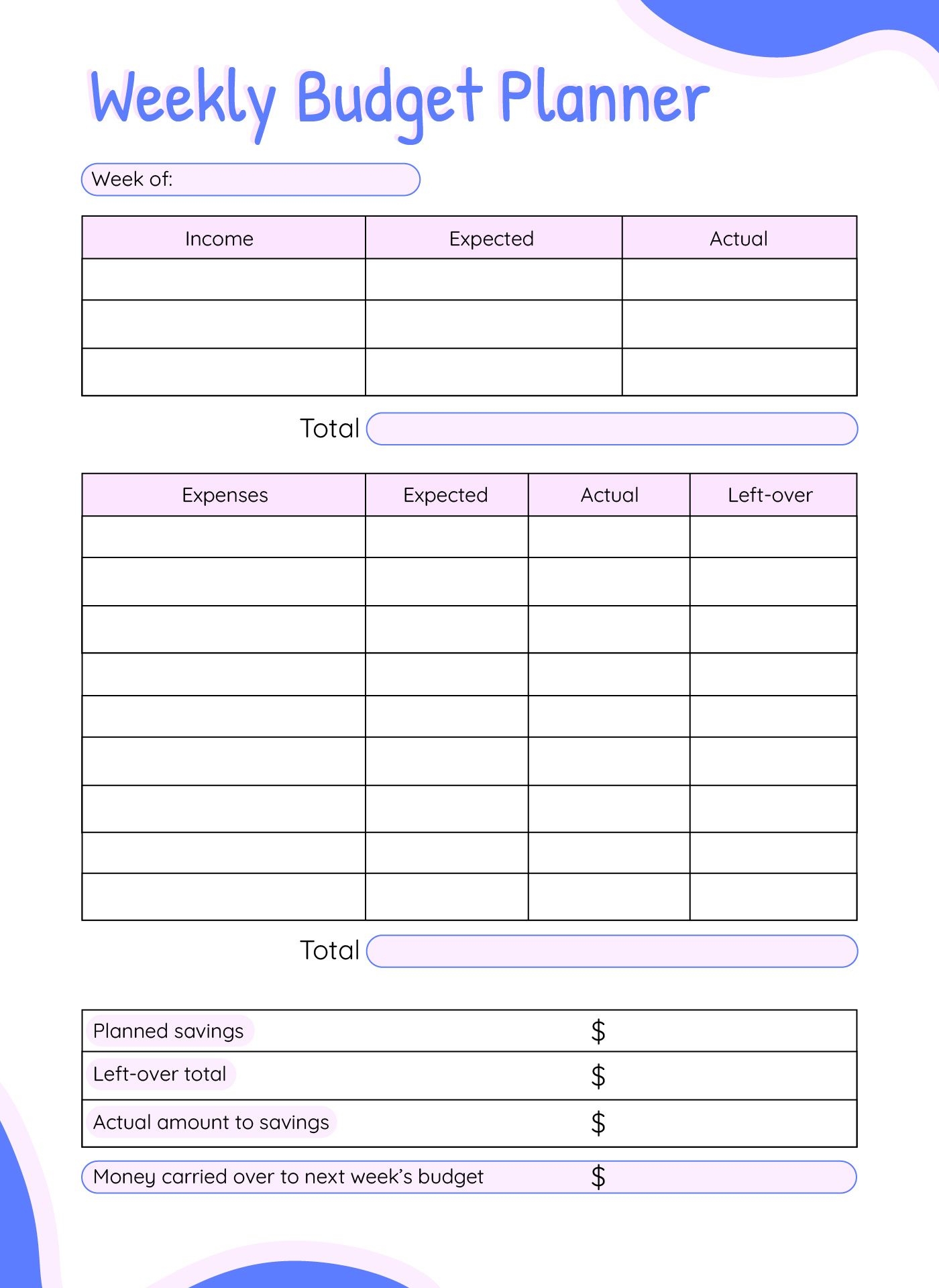 Bi Weekly Personal Budget Excel Template Monthly Budget Planner 