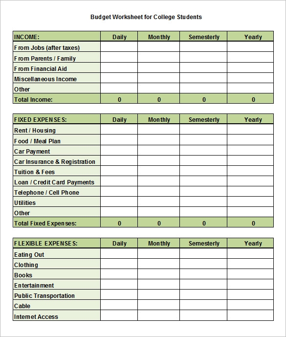 College Budget Template 10 Free Word PDF Excel Documents Download 