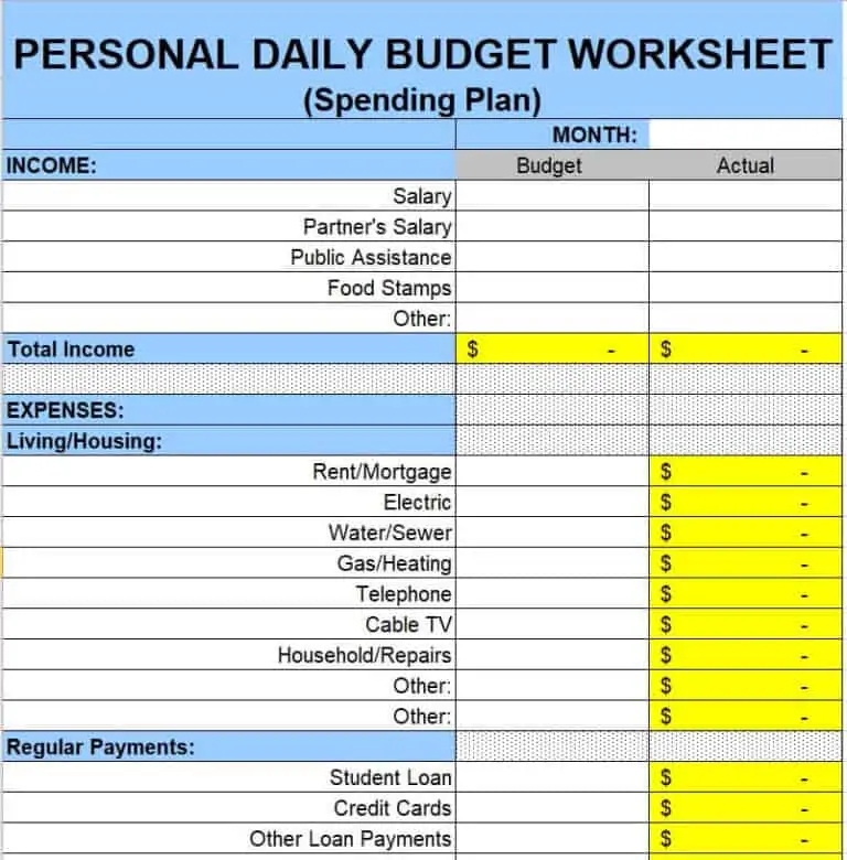 Daily Budget Planner Excel Template Guglev