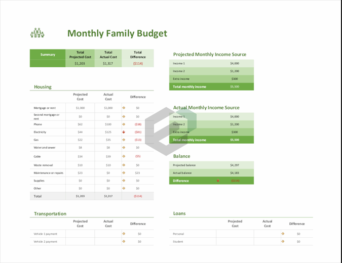 Download Free Excel Template For Family Budget Planner