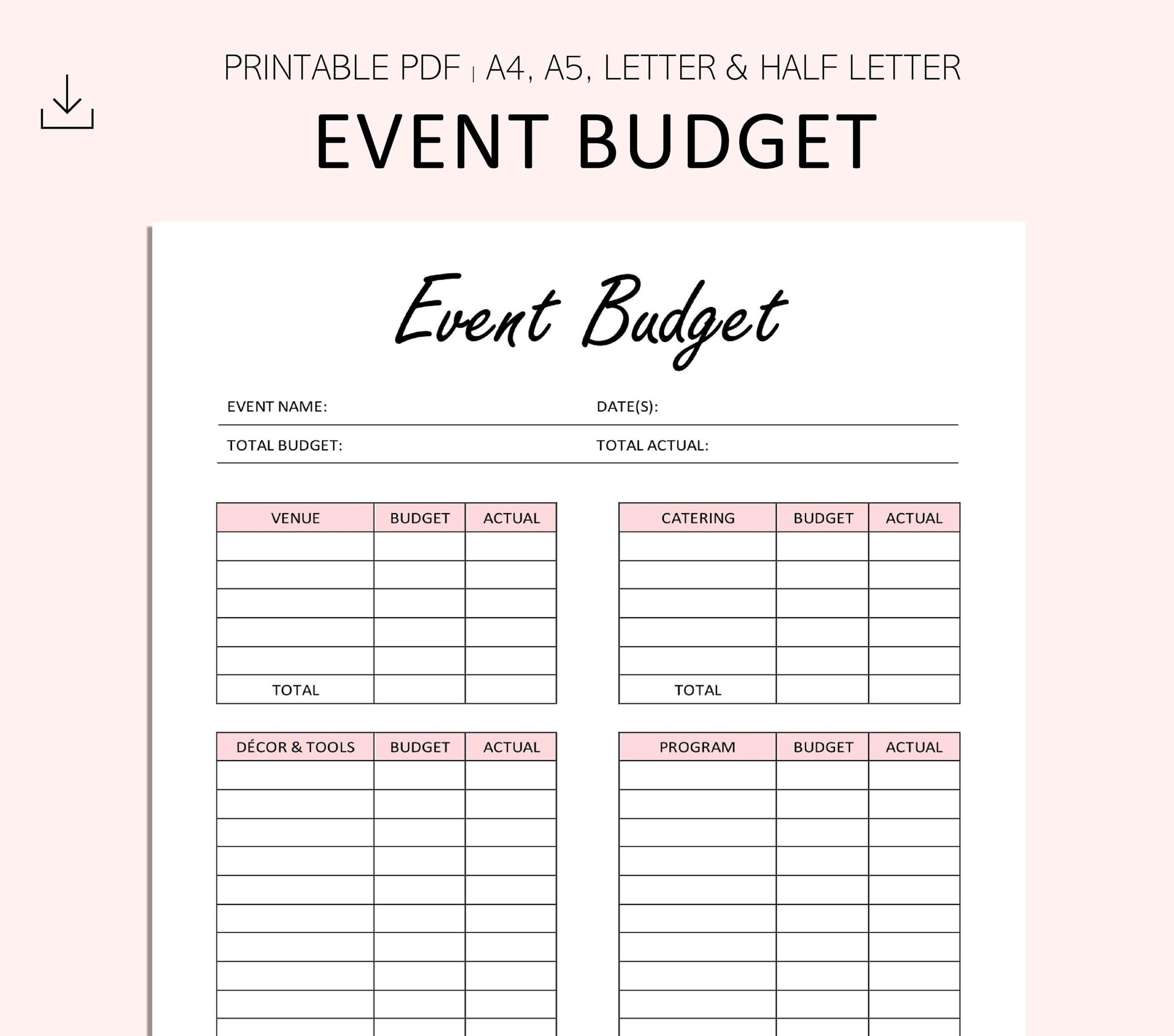 Event Budget Printable Event Planning Event Expenses Tracker PDF 