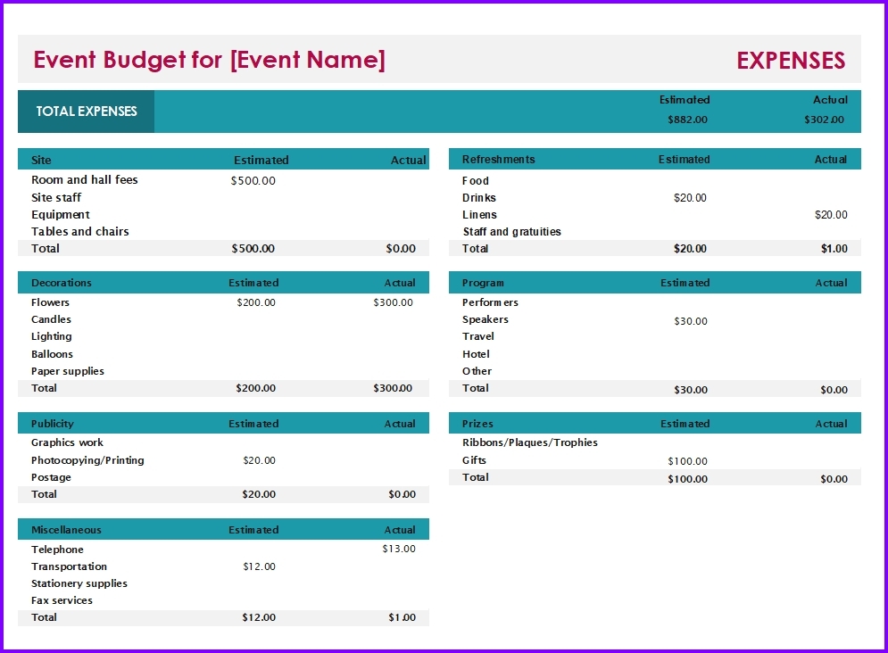 Excel Event Budget Template