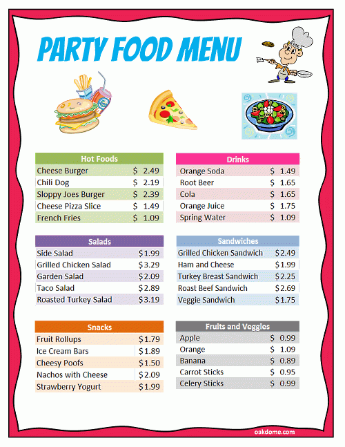 Party Food Budget Planner Template