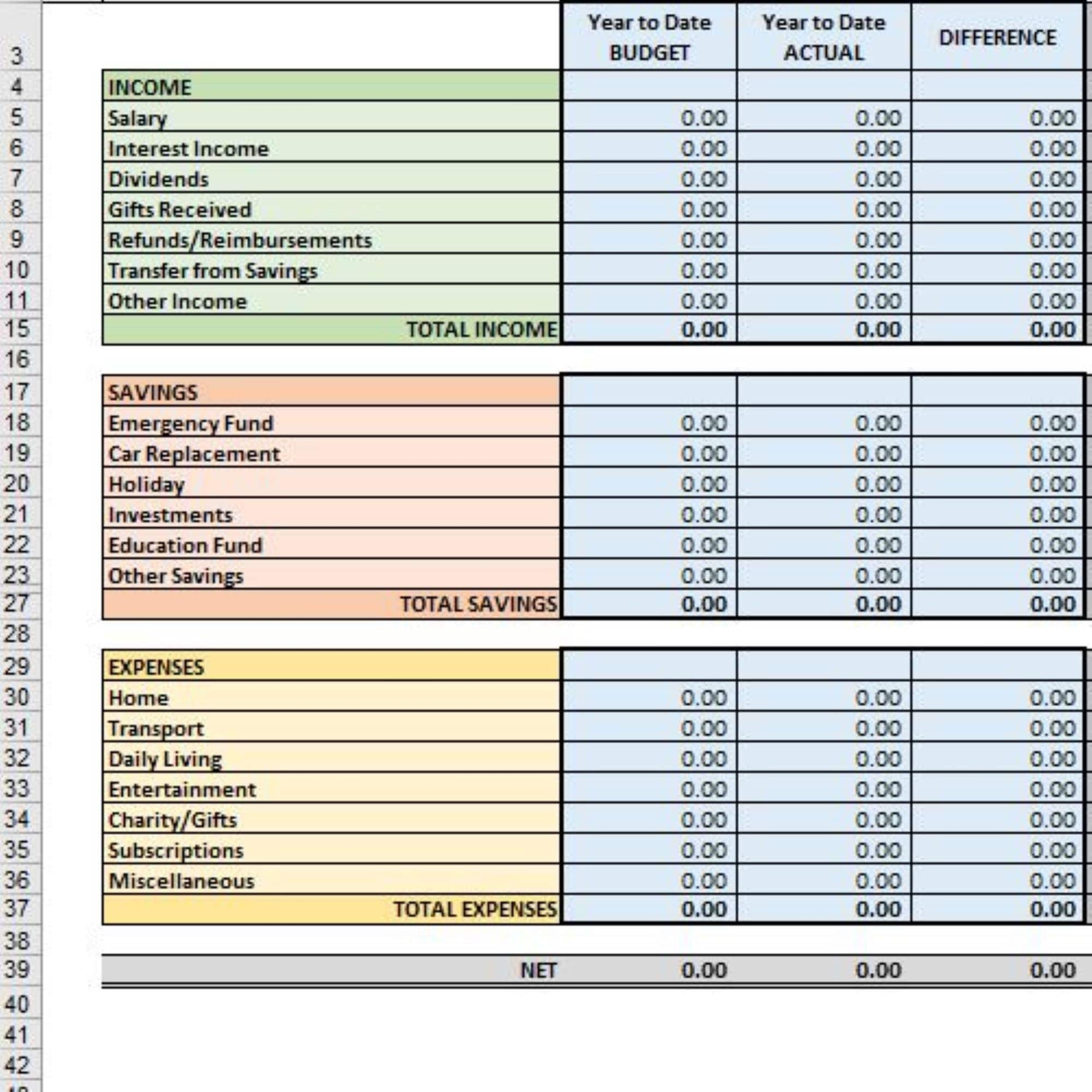 Excel Personal Budget Spreadsheet Online Budget Template Digital 