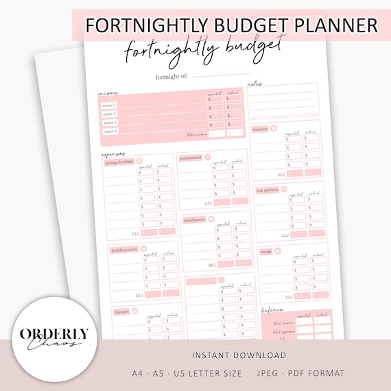 Fortnightly Budget Planner Printable Financial Planner Etsy