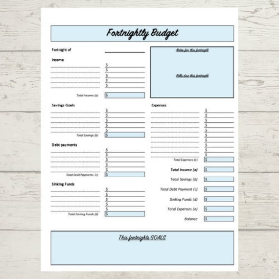 Fortnightly Budget Template Etsy