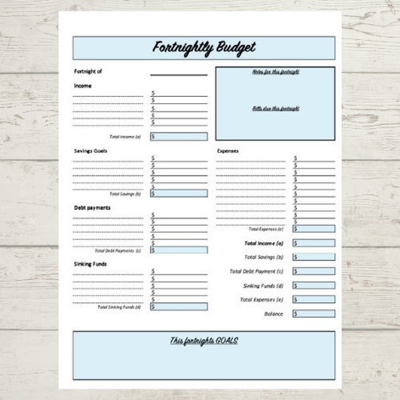 Fortnightly Budget Template Etsy