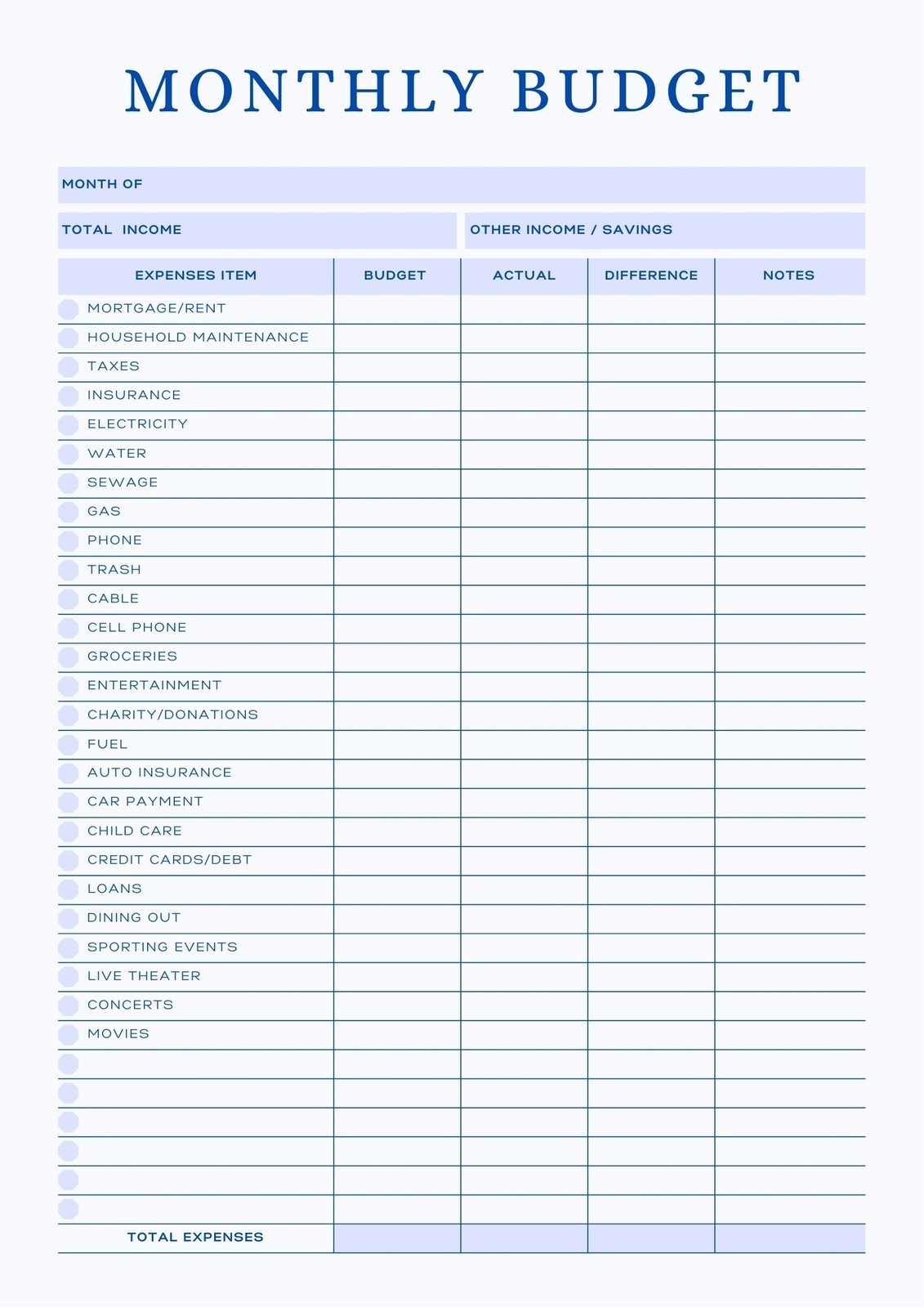 Monthly Budget Planner Template Uk