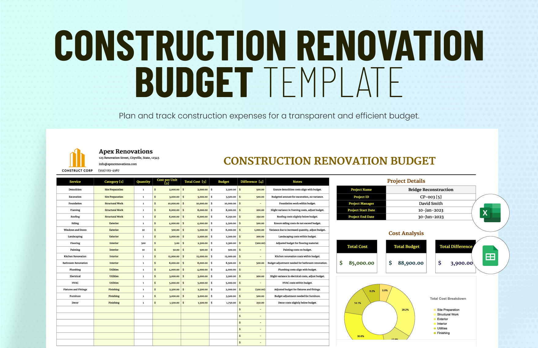 Home Renovation Budget Planner Template