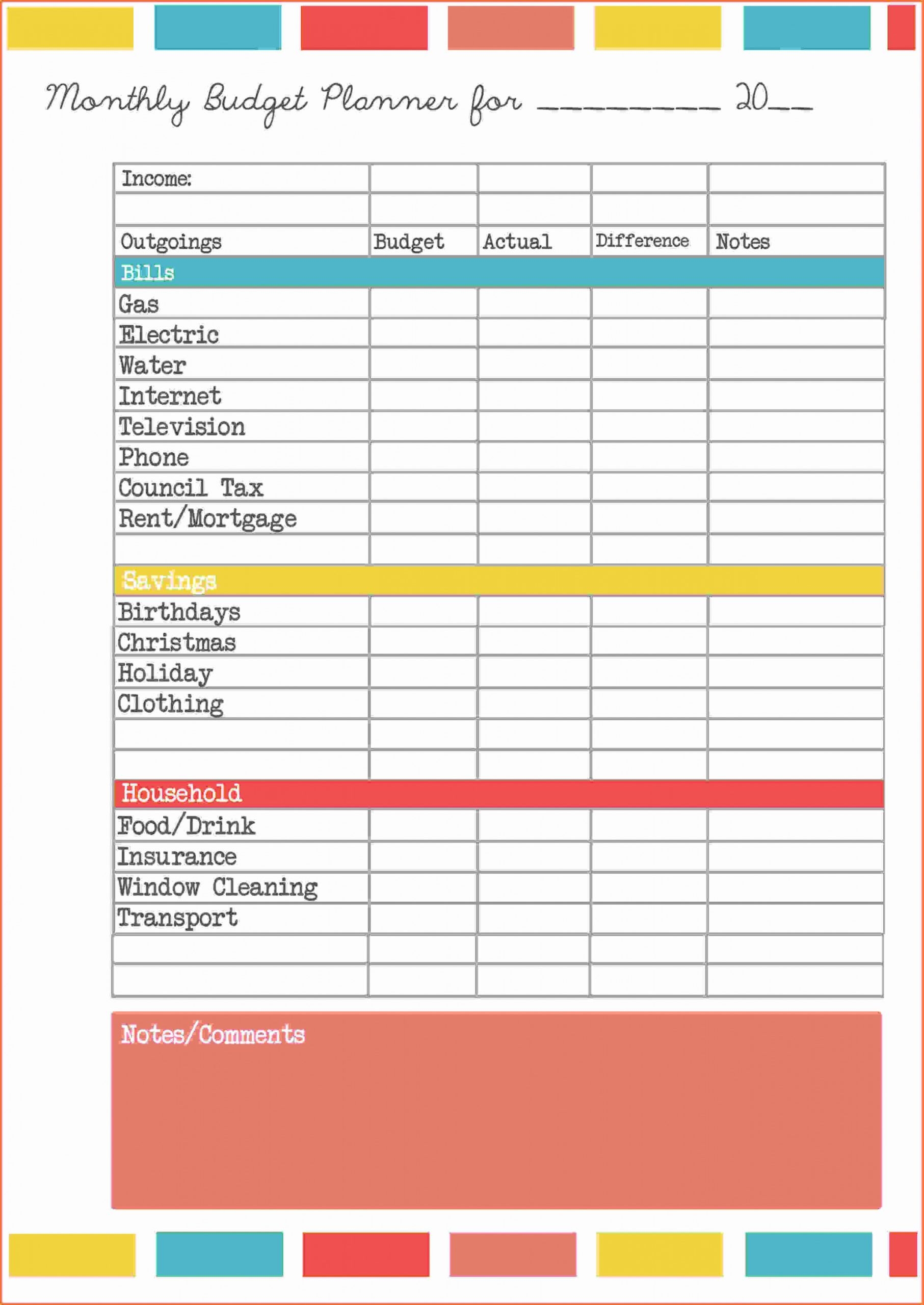Free Printable Monthly Budget Planner