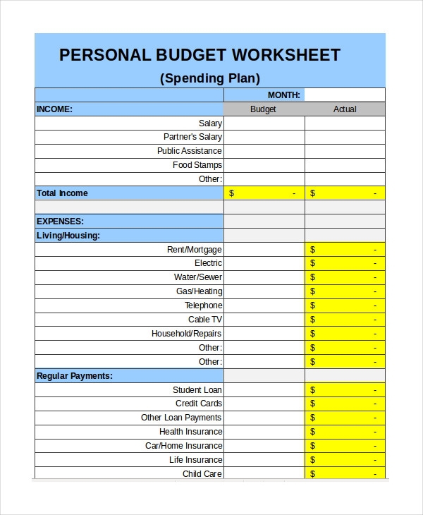 Printable Personal Budget Planner Template