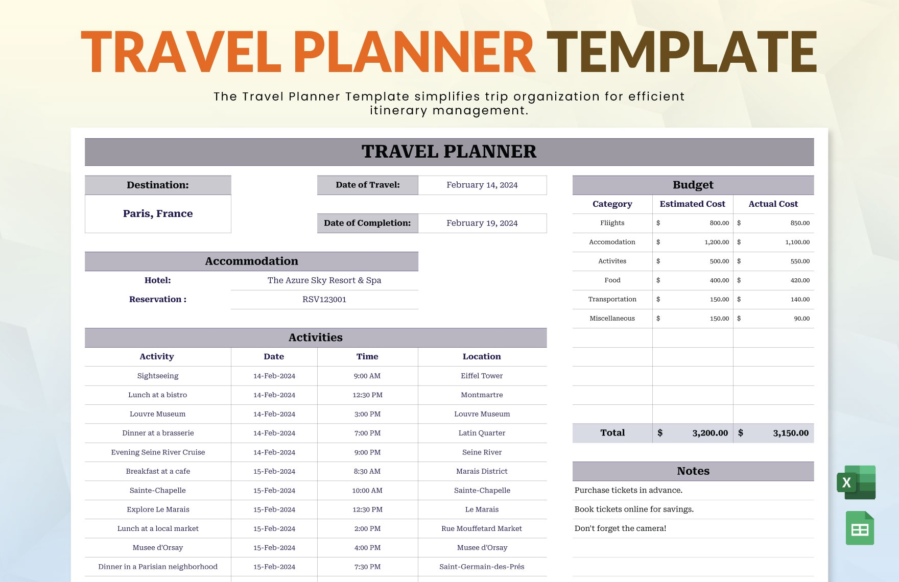 Free Travel Budget Templates Editable And Printable