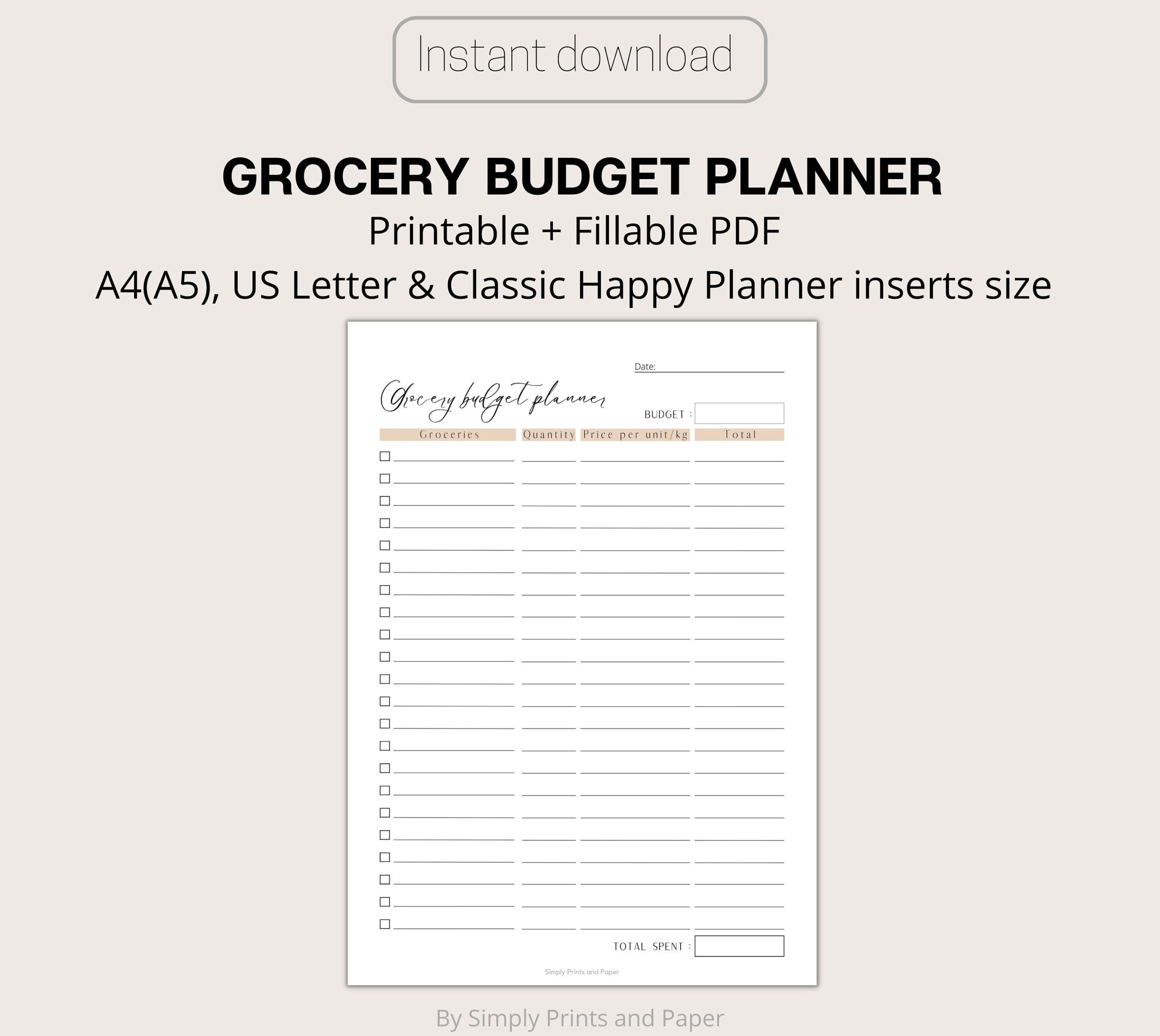 Planner Templates Groceries On A Budget