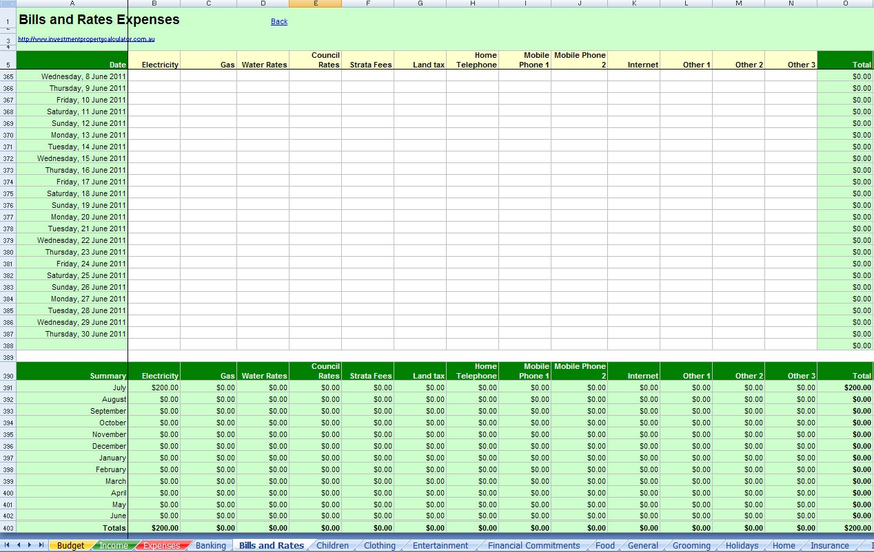 Home Budget Spreadsheet Australia Db excel