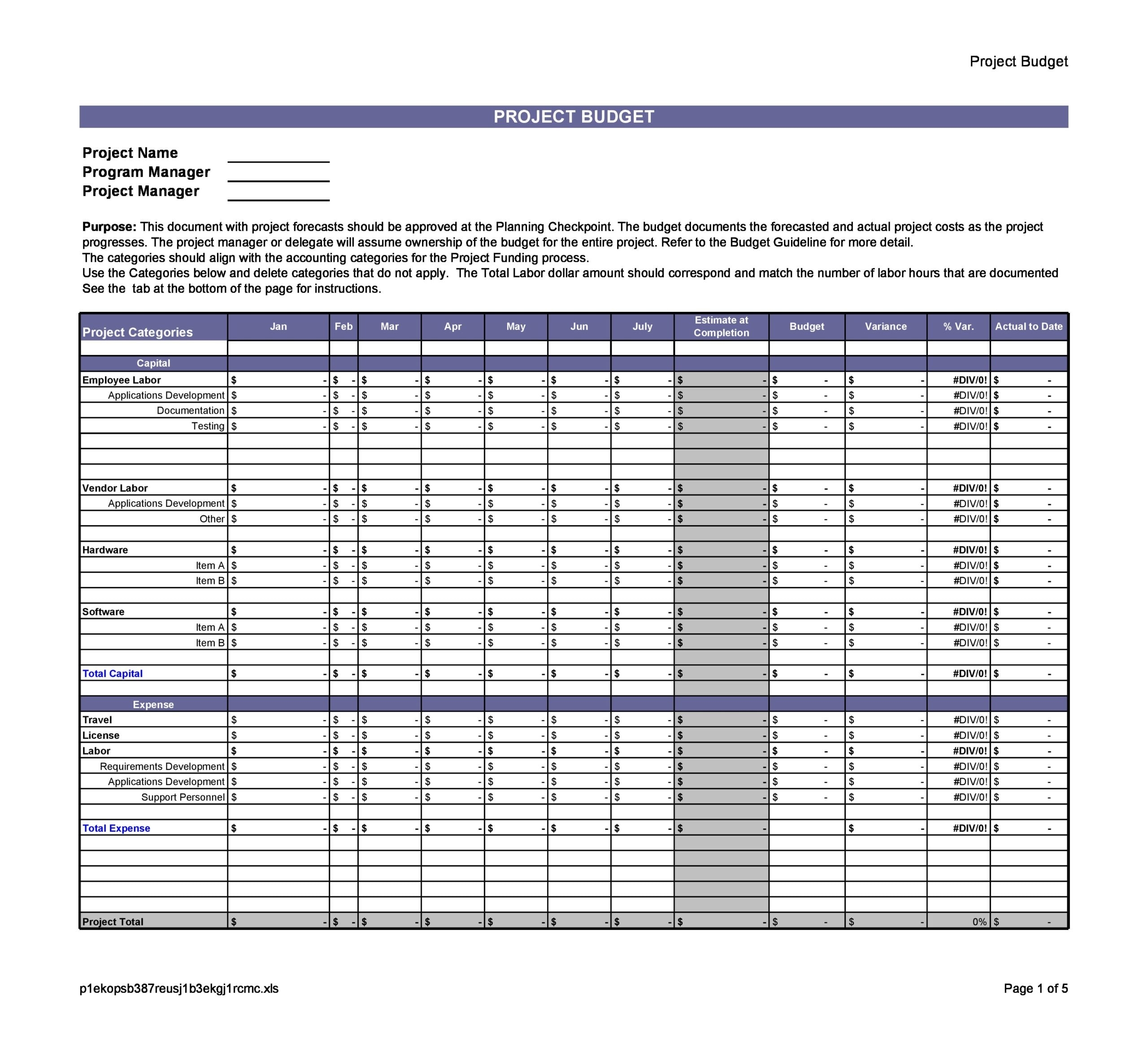 Home Project Budget Template