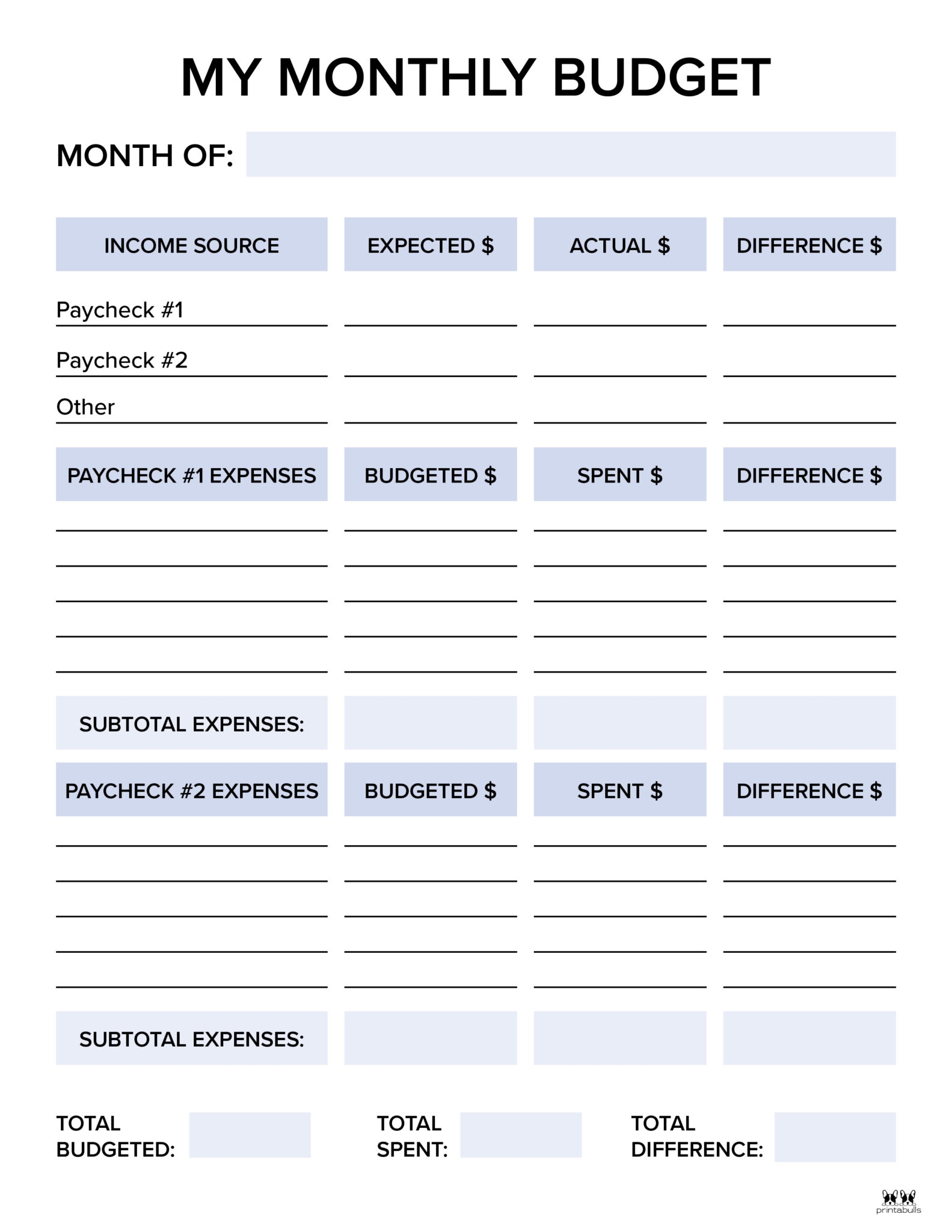 Monthly Budget Planner Template Free