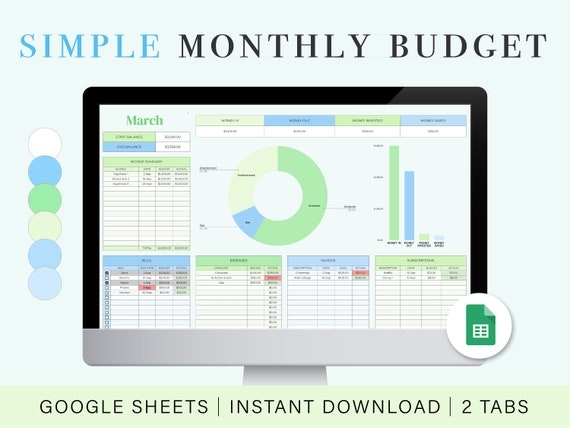 Monthly Budget Spreadsheet Google Sheets Budget Template Etsy