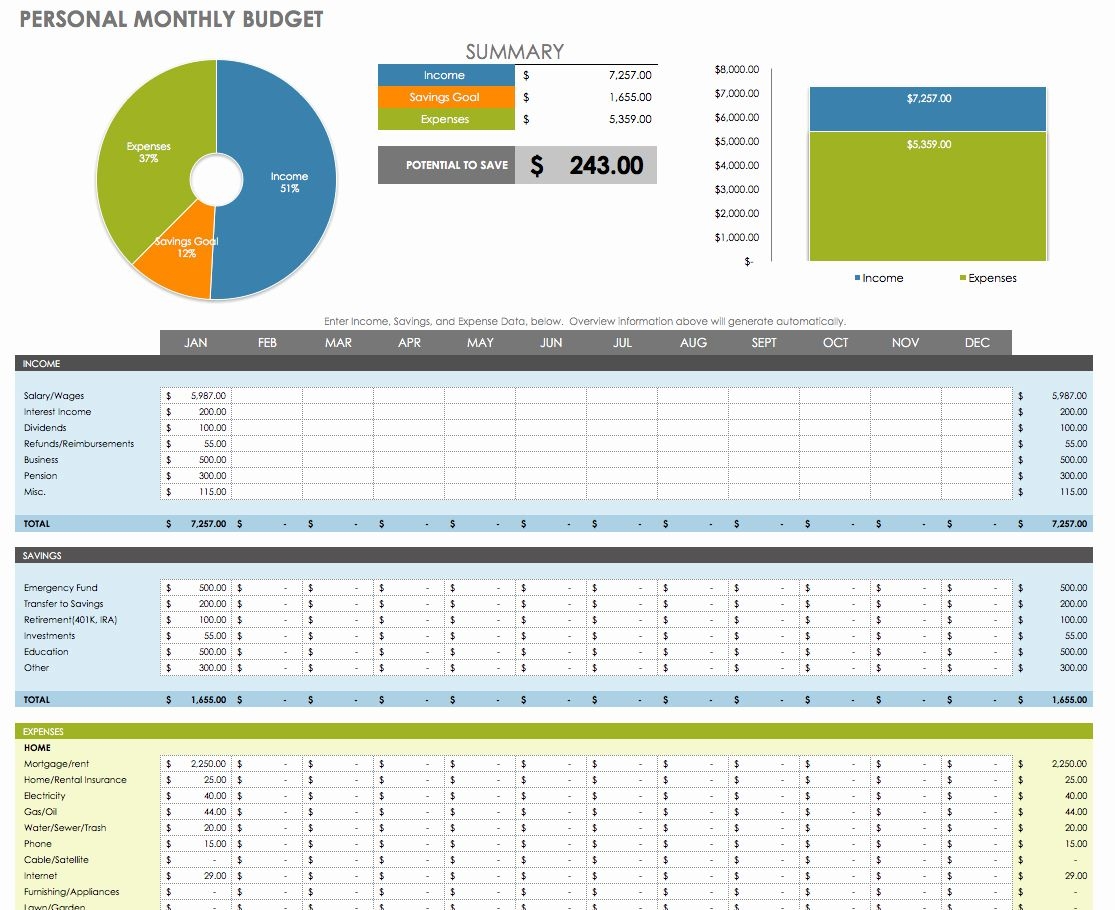 Monthly Budget Planner Excel Template