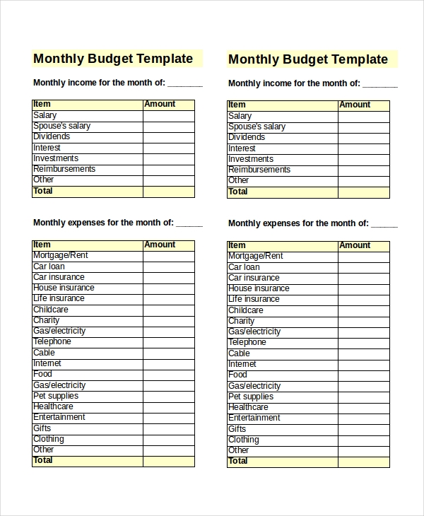 Monthly Budget Templates 18 Free Doc Xlsx PDF Samples Formats 