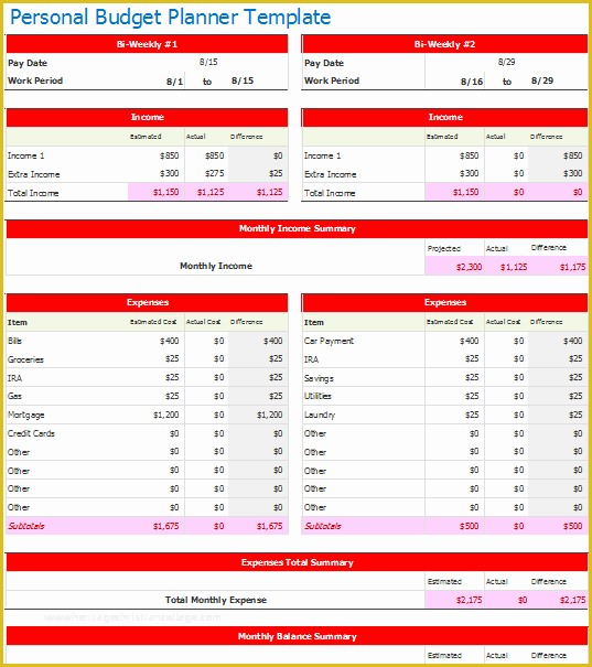 Personal Budget Planner Extended Template Wirefess