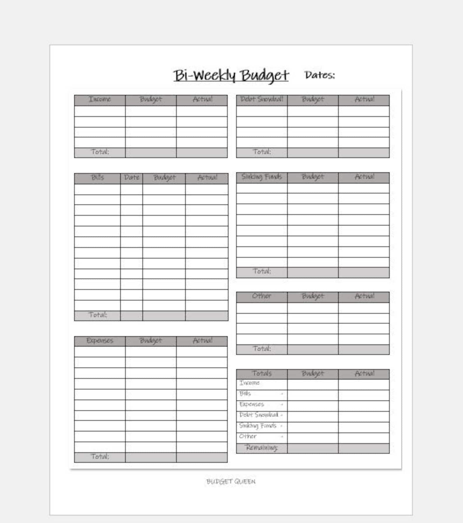 Bi Weekly Budget Planner Template