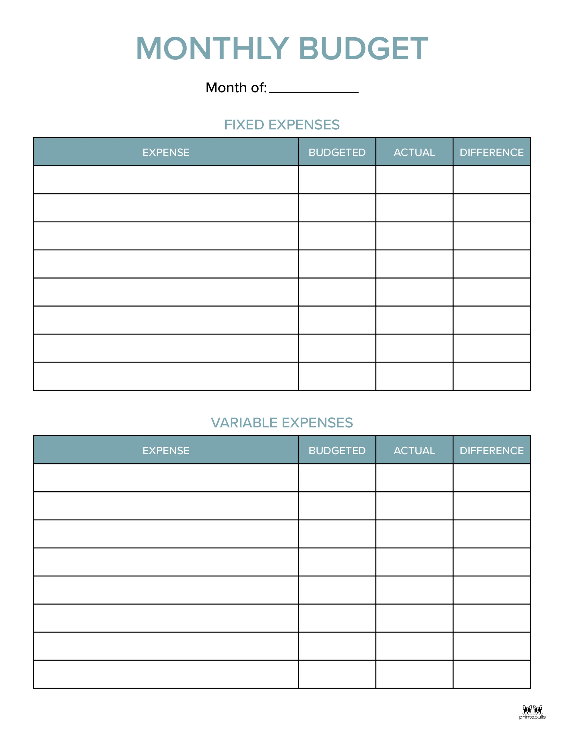 Printable Monthly Budget Planner