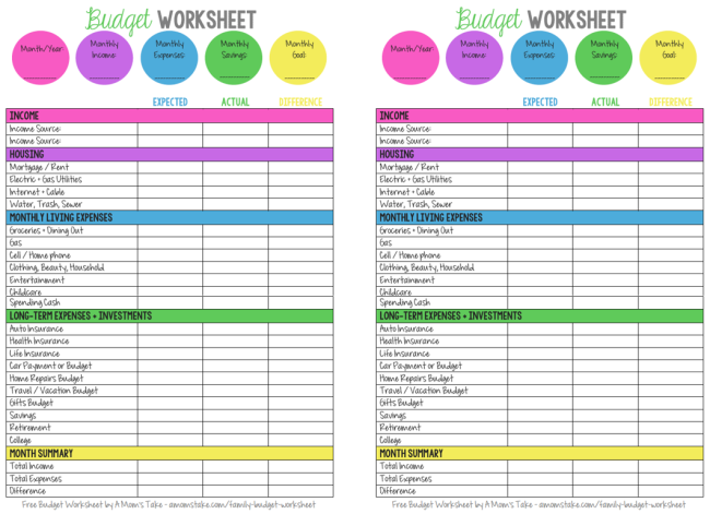 Printable Monthly Family Budget Worksheet A Mom 39 s Take