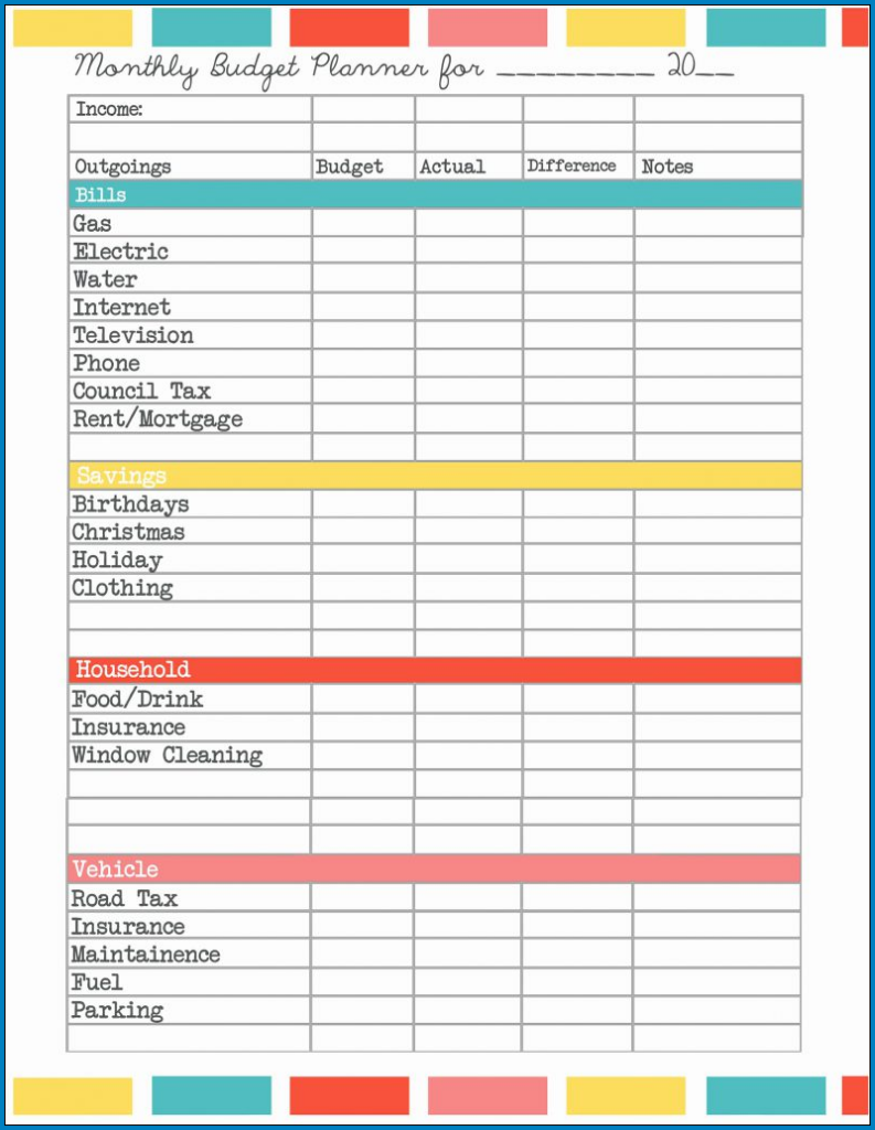 Printable Personal Budget Planner Template