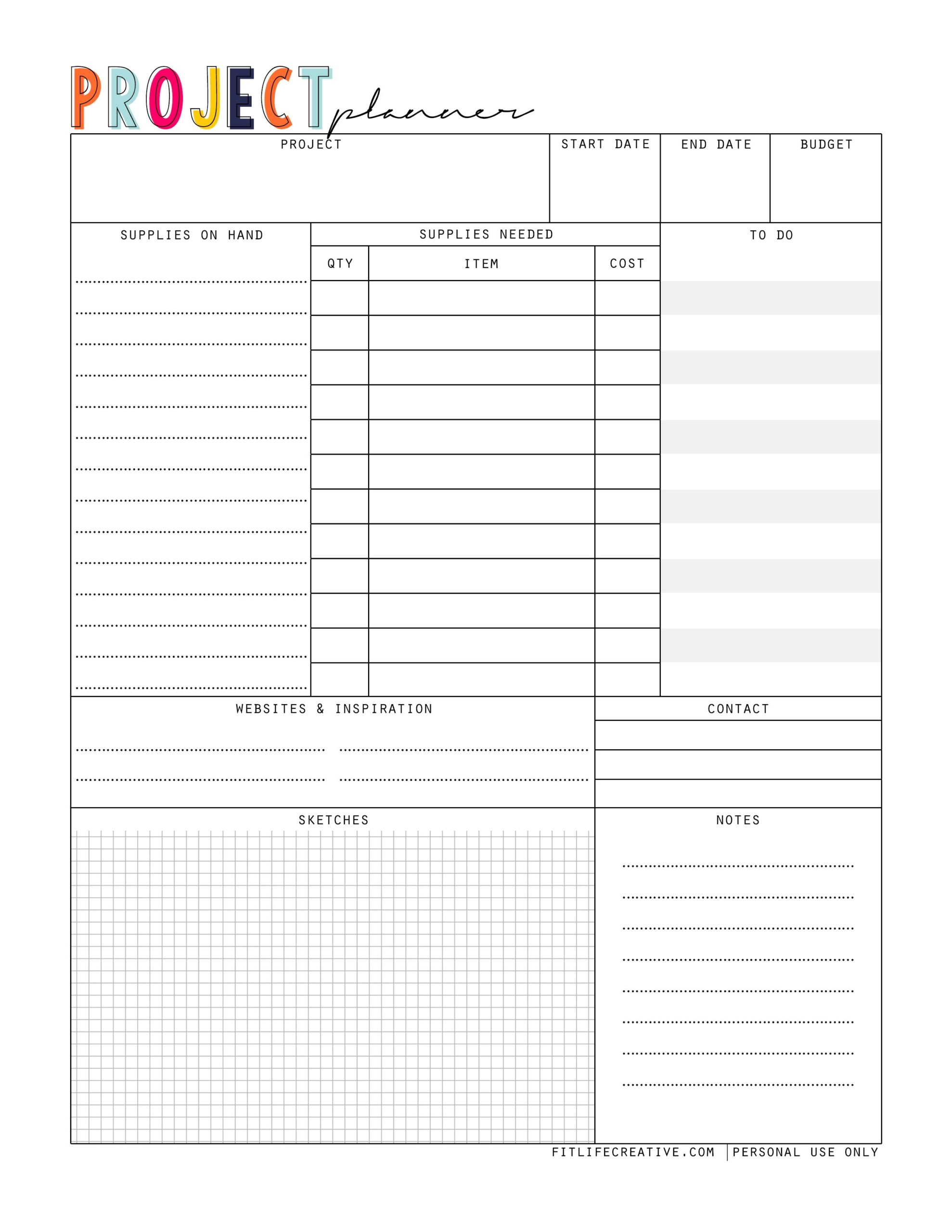Printable Project Planner Template