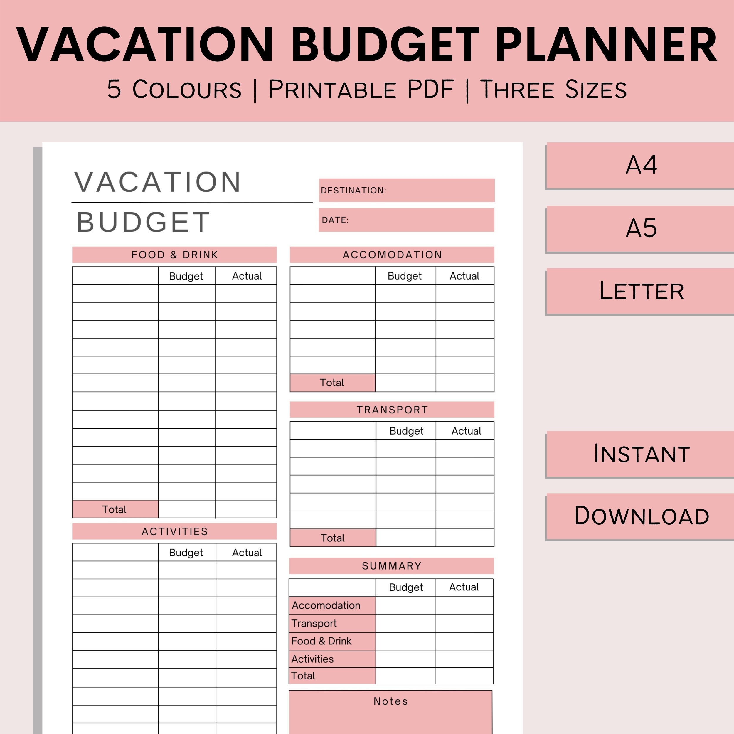  Printable Trip Planner Budget Template