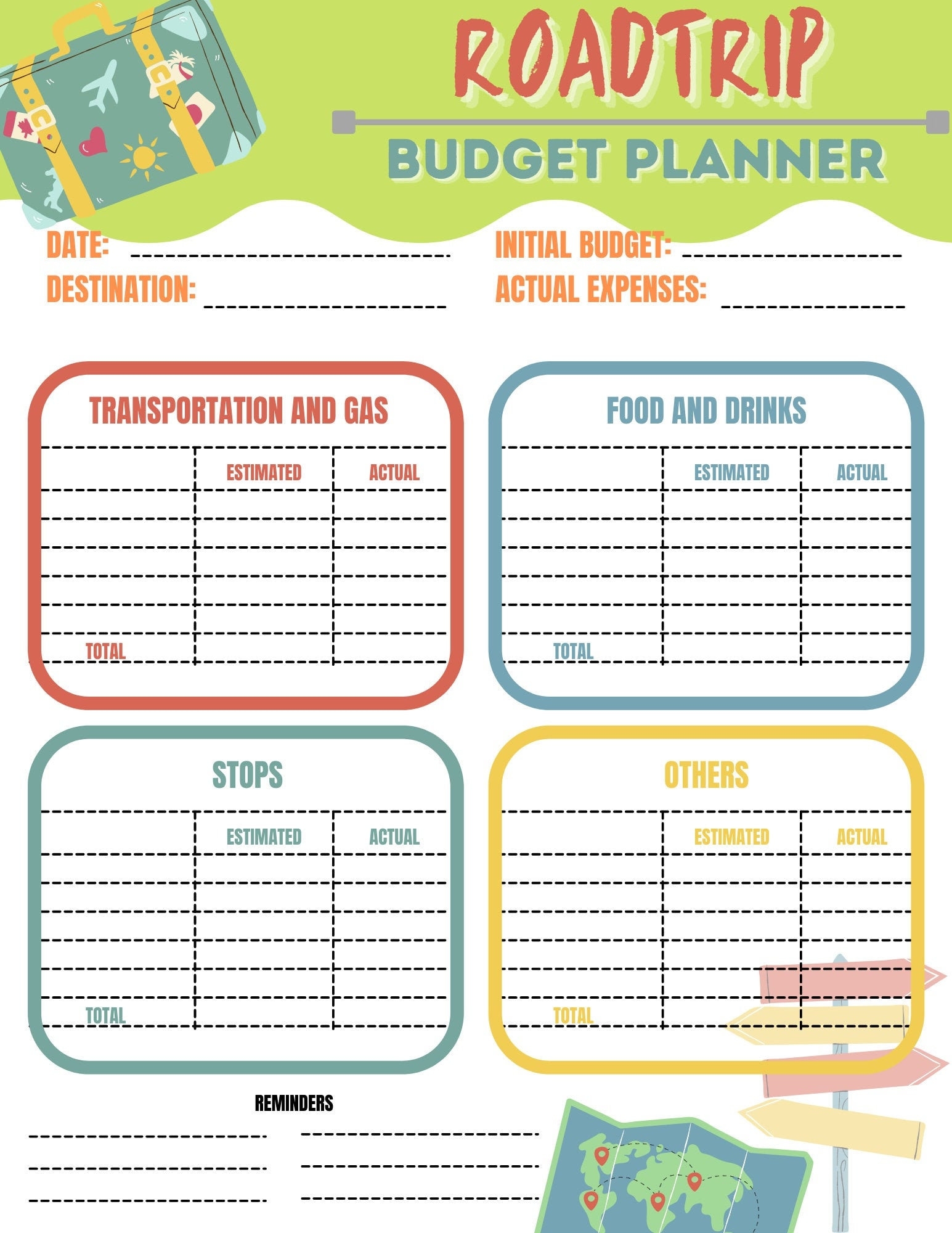 Road Trip Budget Planner Template Serverstolf