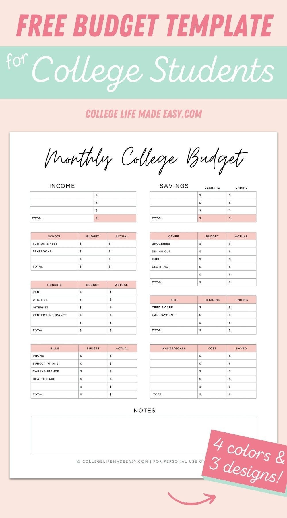 Simple Budget Template For College Students Free PDF College 