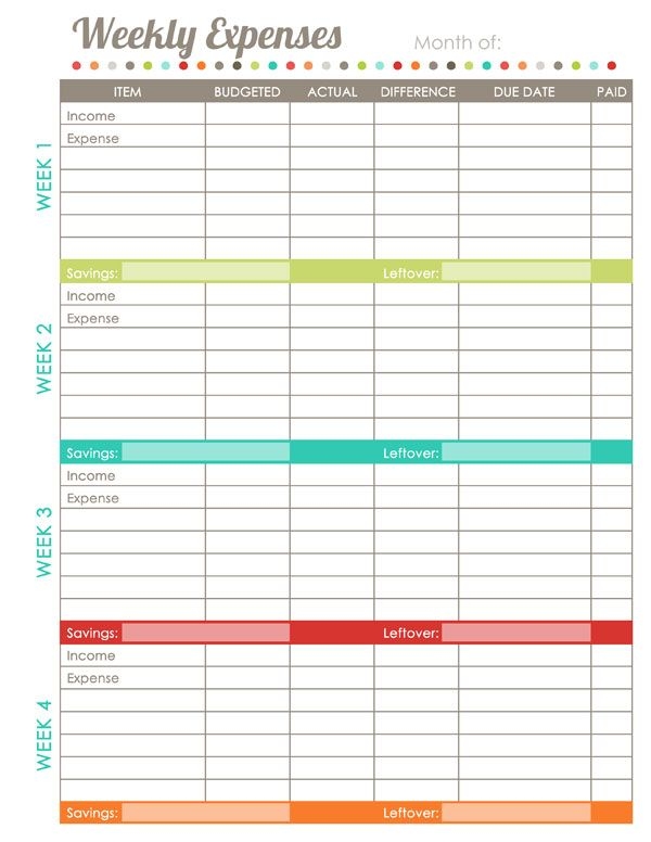Two Week Budget Template