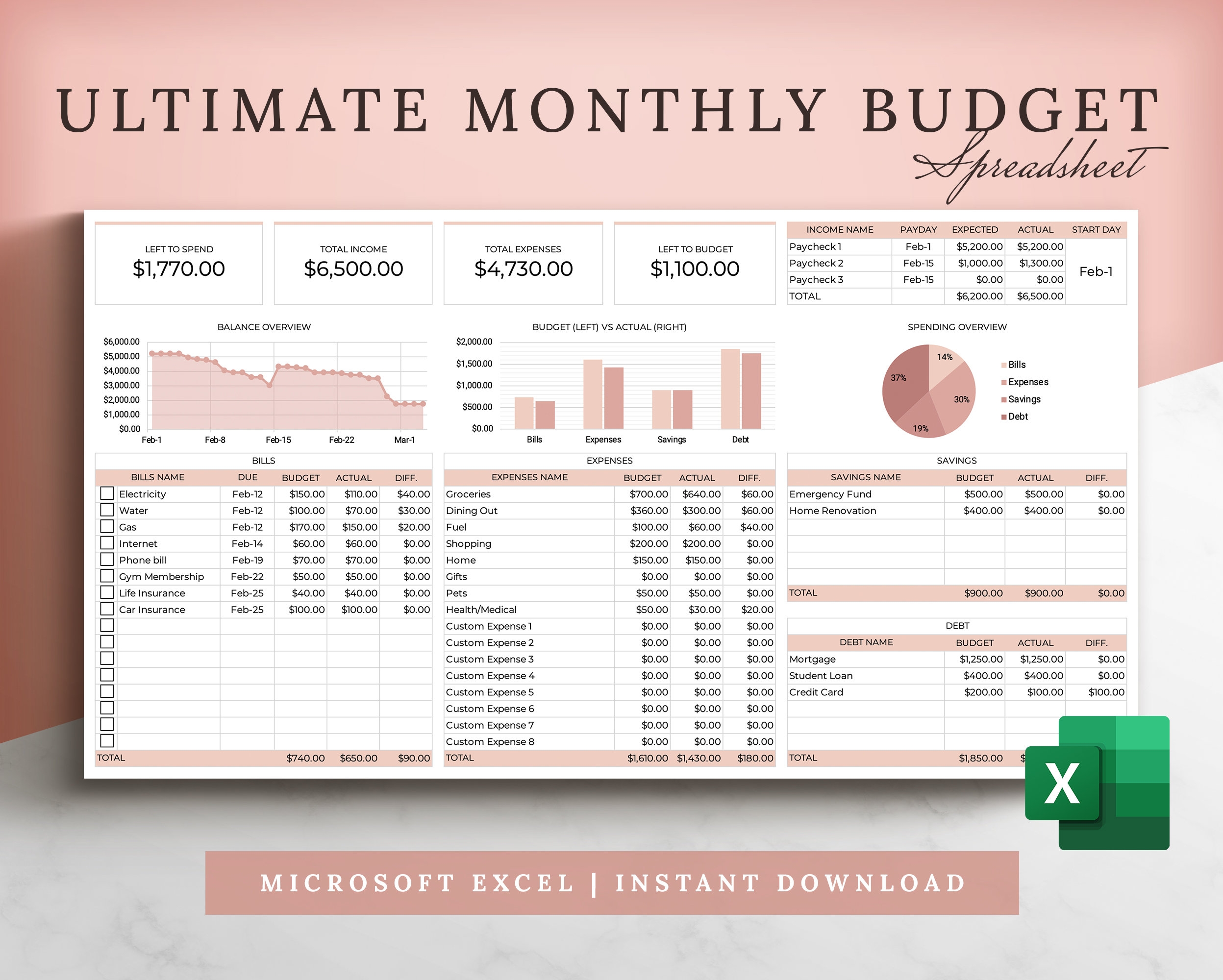 Ultimate Monthly Budget Spreadsheet Template For Excel Budget Etsy UK