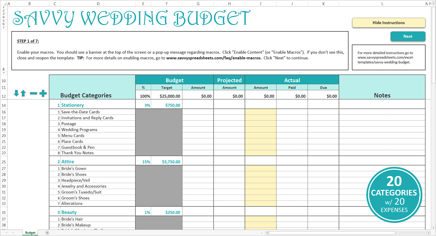 Wedding Budget Planner Excel Template