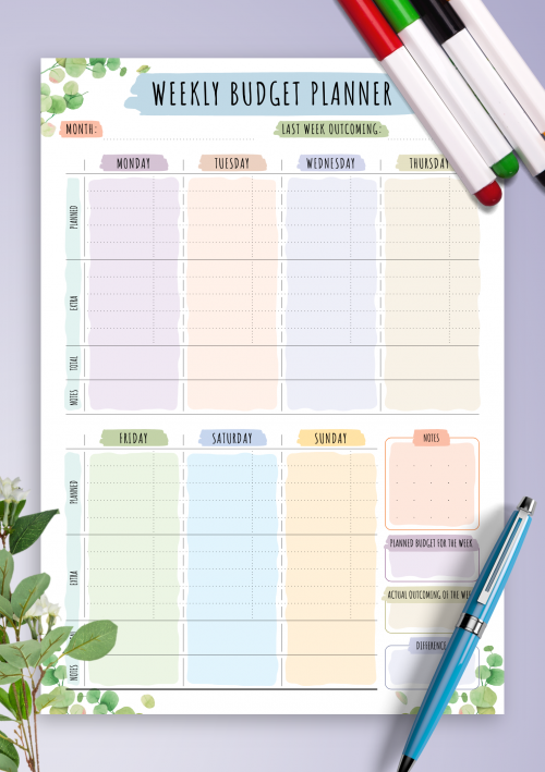 Weekly Budget Planner Templates Download PDF