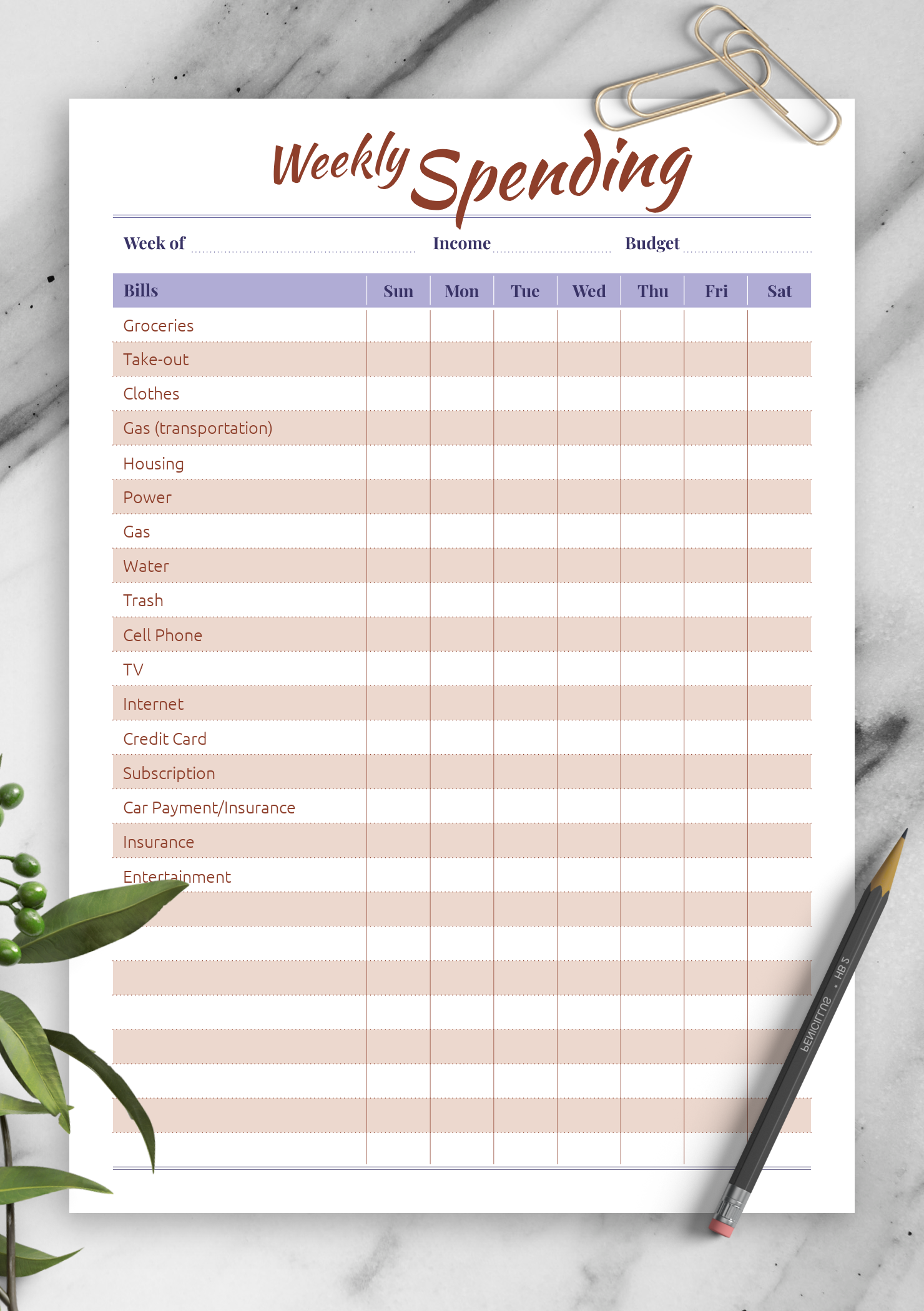 Weekly Budget Template Free Printable Printable Templates