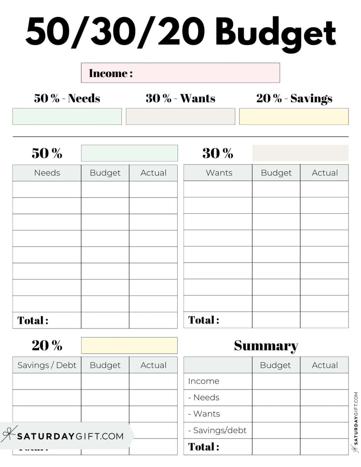 50 30 20 Budget Template 5 Cute Free Budgeting Planners