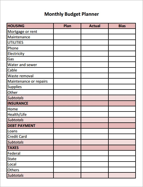 Budget Word Template