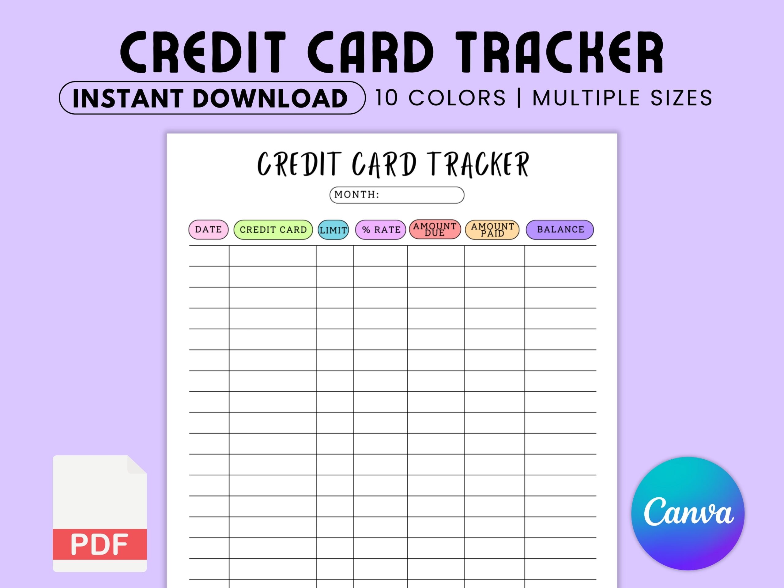 Credit Card Tracker Printable Credit Card Planner Debt Free Journey