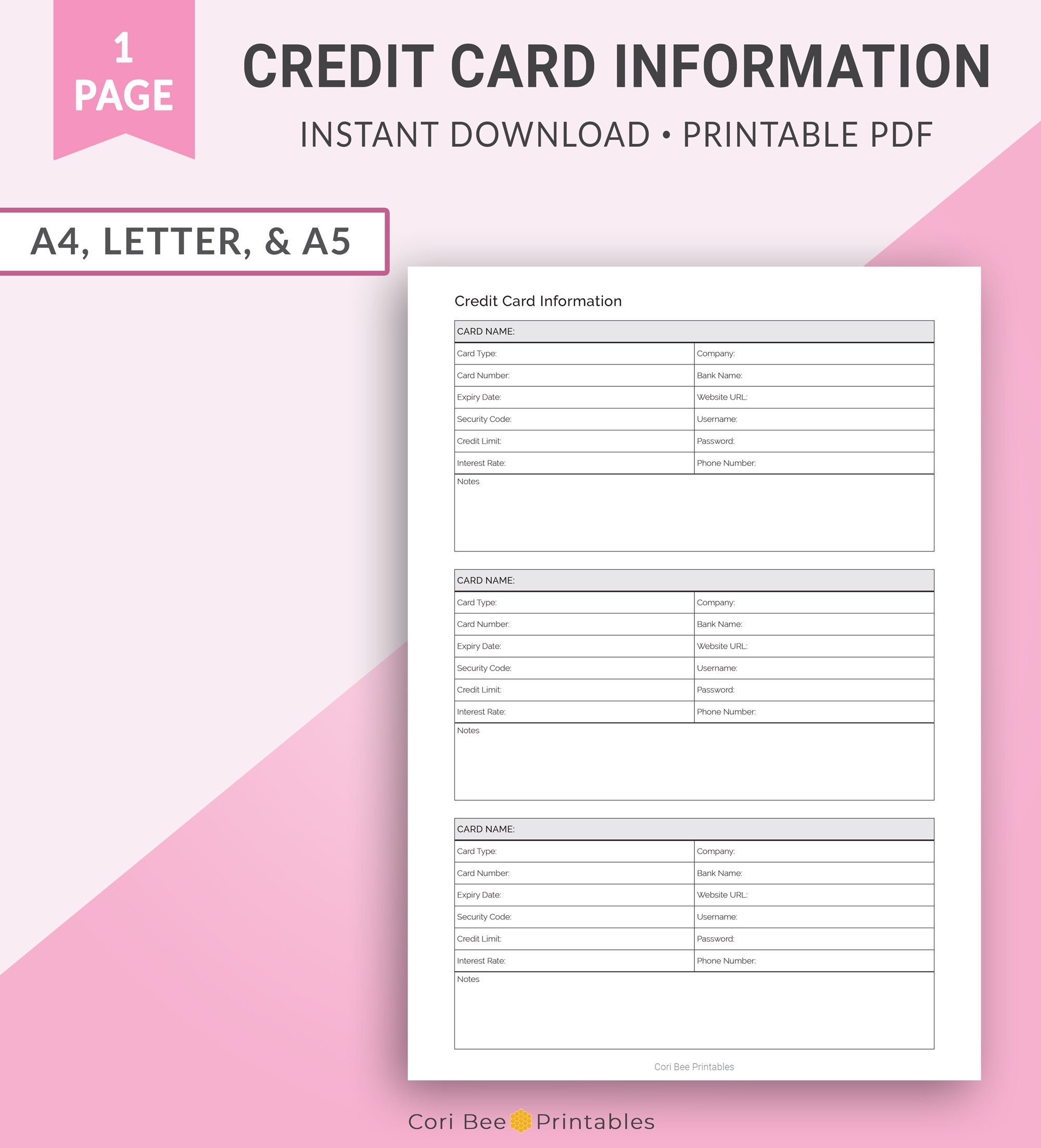 Design Templates Printable Credit Card Information Tracker PDF