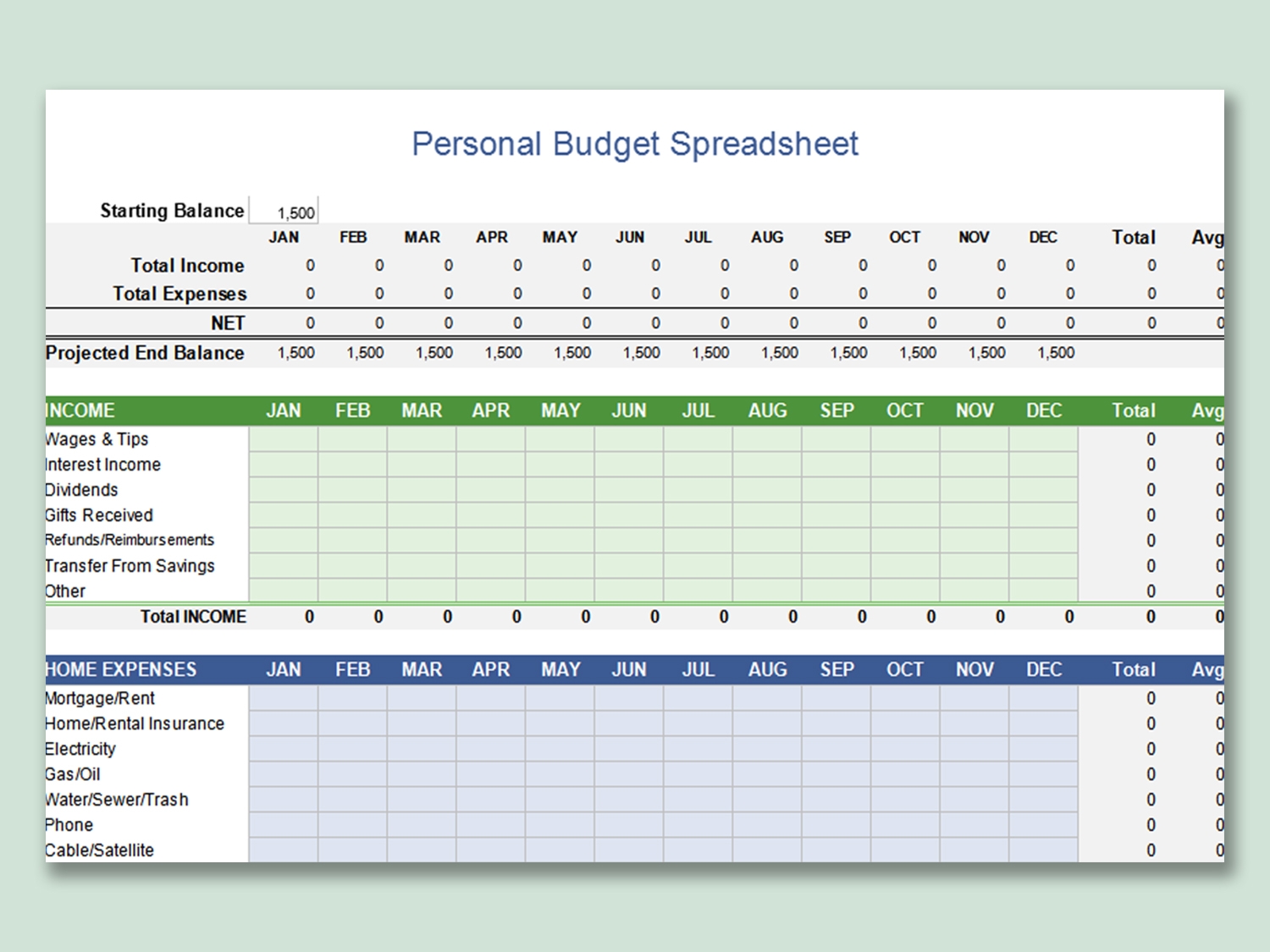 EXCEL Of Personal Budget Spreadsheet xlsx WPS Free Templates
