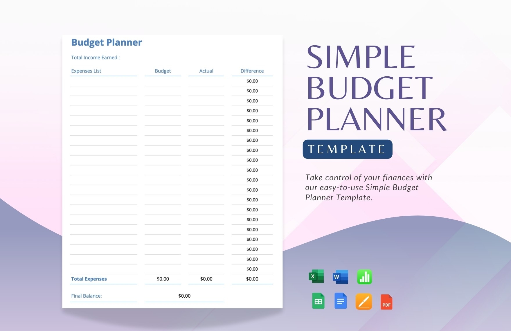 Simple Budget Planner Template In Google Docs Google Sheets Word