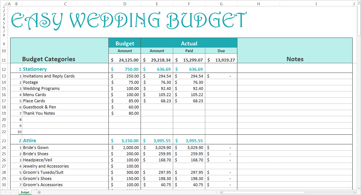 Wedding Planning Spreadsheet For Easy Wedding Budget Excel Template